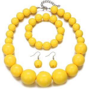 Chunky Bead Jewelry Set for Women – 3-Piece Statement Necklace, Bracelet & Earri